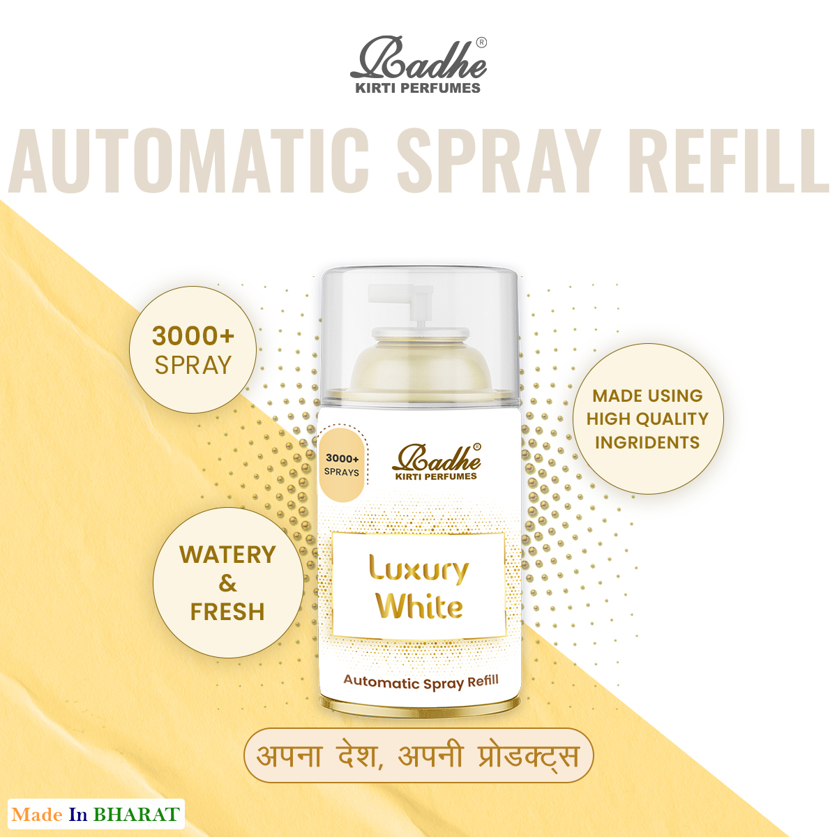 Radhe Luxury White Automatic Spray Refill 265ml